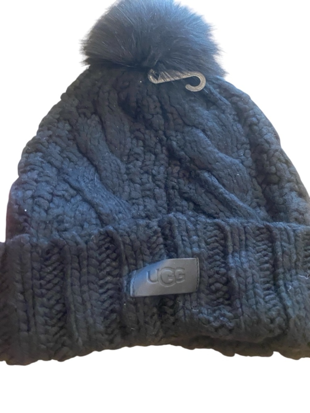 UGG Black Cable Knit Pom-Pom Hat Adult New
